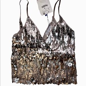 Zara Sequin Crop Top sz L